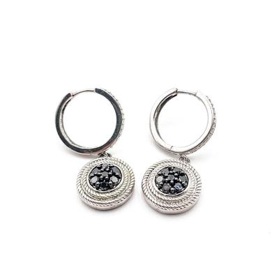 Sale Photo Thumbnail #366: Silver Hoop Earrings w/ Black Stone Accents
