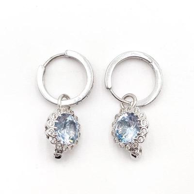 Sale Photo Thumbnail #363: Silver Hoop Earrings w/ Blue Crystal Pendants