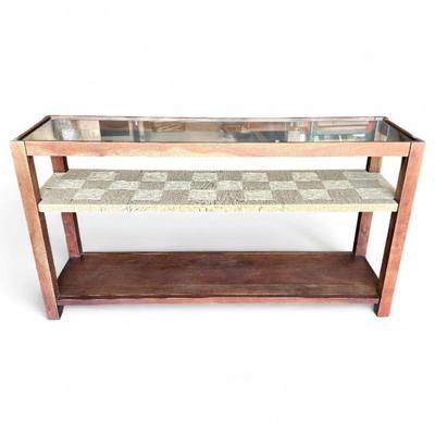 Lincoln Wood & Jute Glass Top Console Table