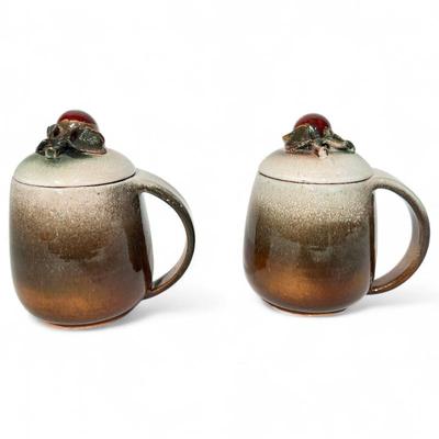 Sale Photo Thumbnail #134: Ceramic Lidded Cups with Fruit Handle Design