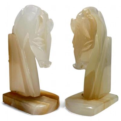 Sale Photo Thumbnail #110: Carved Onyx Horse Head Bookends