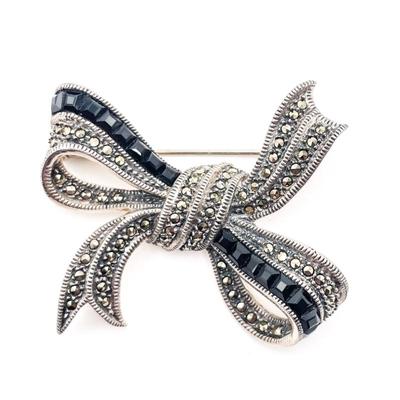 Sale Photo Thumbnail #336: Judith Jack Sterling Silver Marcasite Bow Brooch, 1990s