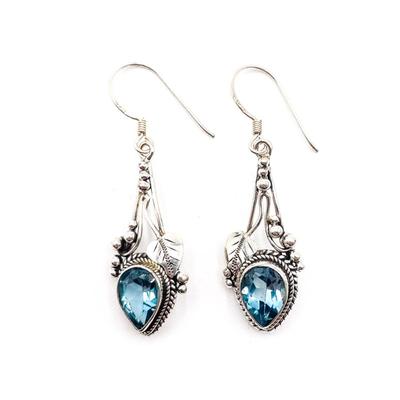 Sale Photo Thumbnail #397: Sterling 925 Drop Earrings w/ Blue Topaz