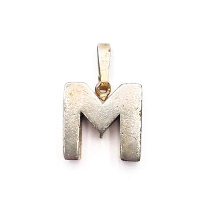 Sale Photo Thumbnail #346: Sterling Silver Letter 'M' Pendant w/ Gold-Tone Bail