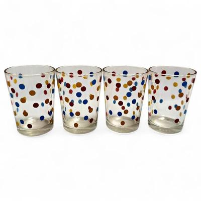 Sale Photo Thumbnail #115: Four Polka Dot Clear Glass Tumblers