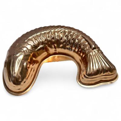 Sale Photo Thumbnail #98: Vintage Copper-Tone Fish-Shaped Jello Mold