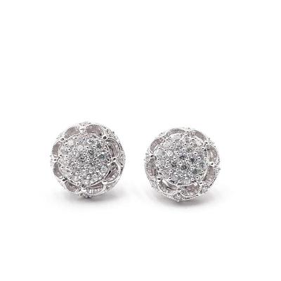 Sale Photo Thumbnail #396: Sterling Silver Round Pave Cubic Zirconia Stud Earrings