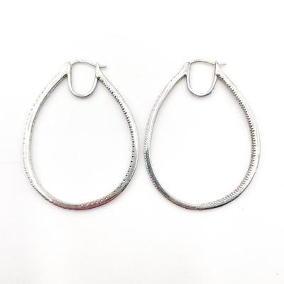 Sale Photo Thumbnail #352: Sterling Silver Teardrop Hoop Earrings w/ Accent Stones