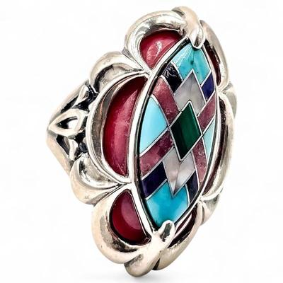 Sale Photo Thumbnail #222: Carolyn Pollack Anglo Sterling Silver Mosaic Inlay Combination Ring