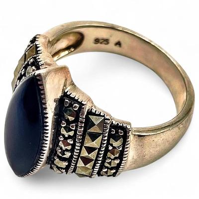 Sale Photo Thumbnail #223: Black Onyx Marcasite Sterling Silver Ring
