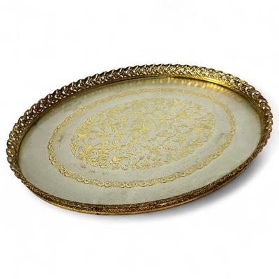 Sale Photo Thumbnail #175: Vintage Oval Vanity Tray Gold Filigree Ornate Hollywood Regency