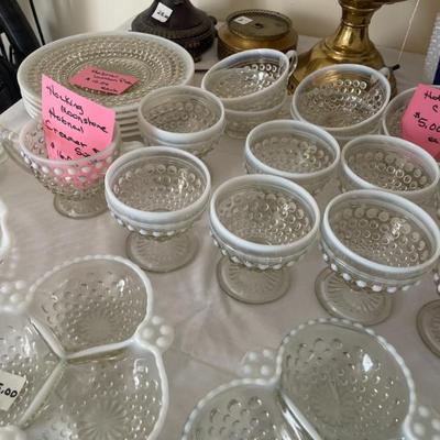 Opalescent hobnail dinner set
