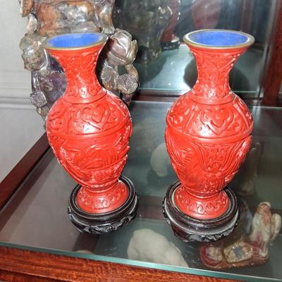 Sale Photo Thumbnail #42: cinnabar enameled vases