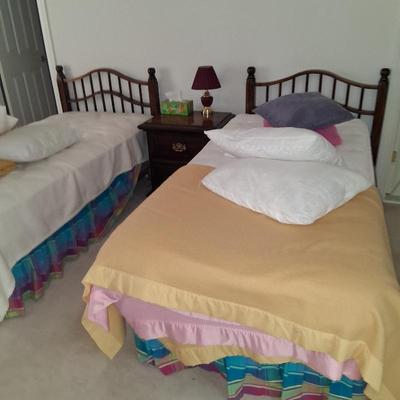 Sale Photo Thumbnail #131: pair pine twin headboards, bed skirts