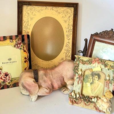 “Red Shed” Dog Figurine & Vintage Frames