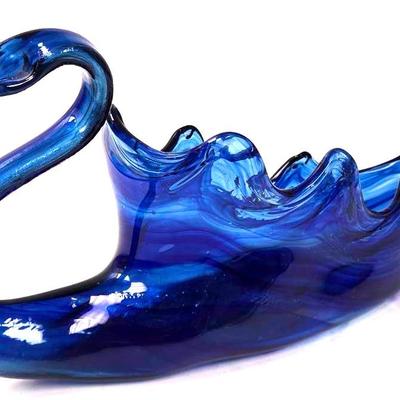 Vintage Hand-blown Cobalt Blue Swan