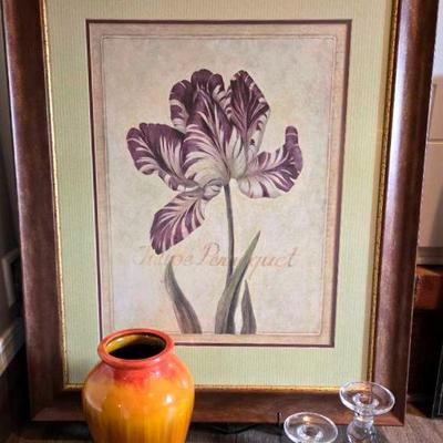 Botanical Print, Vase, and Candle Holders