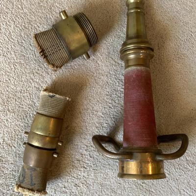 Antique Brass Fire Hose Nozzle And Brass Couplings