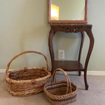 Decorative Square Table, Mirror, Baskets 