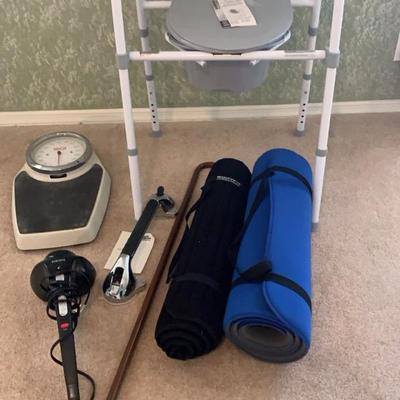 Weighing Machine, Folding Commode, Yoga Mats, Super Grip Handle, Homedics Massage, Walking Stick