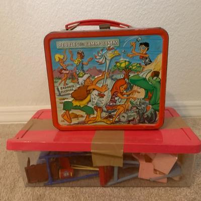 Vintage Pebbles & Bamm-Bamm Lunchbox W/Misc Vintage Toys