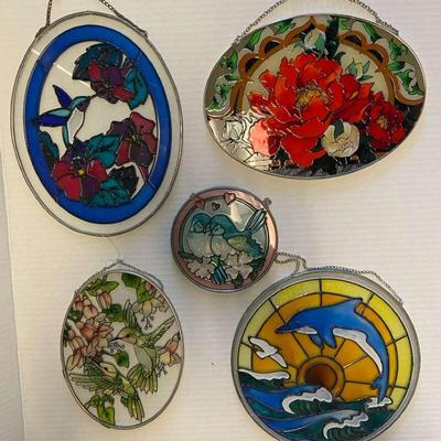 Five Handpainted Glass Suncatchers