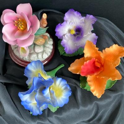 Italian Capodimonte And Fabar Hand Painted Flower Sculptures