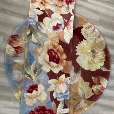 Royal Palace “Watercolors Silhouette” Handmade 100% Wool Runner (114”x30” Approx) And Round Rug (71”