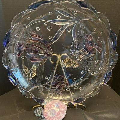 Mikasa Tropical Fish Glass Platter & Hand Blown Fish Decor