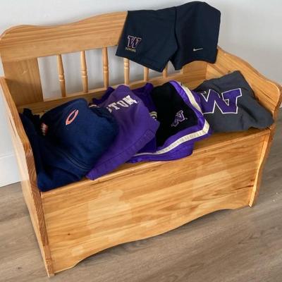 Wooden Children’s Bench Trunk With UW Merch