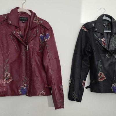 2 Collen Lopez Embroidered Pleather Jackets Size Large