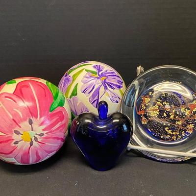Colbalt Blue Art Glass & Decorative Floral Balls