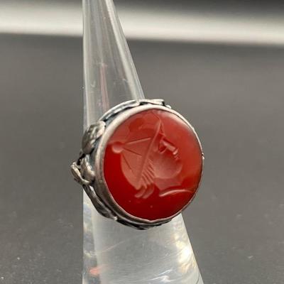Vintage Roman Silver And Presumed Carnelian Stone 