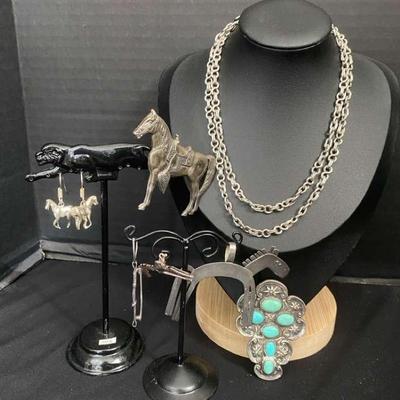 .925 And Sterling Necklace, Pendants, Broaches, Earrings Horse Theme