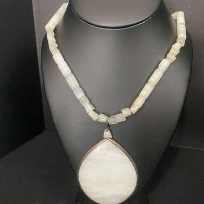 White Alabaster Necklace With Large Pendant