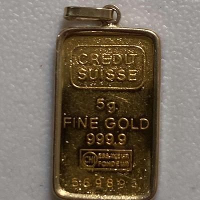 24K Gold Ingot Pendedant ( Loop Attachment Is 18K Gold) 30 Grams