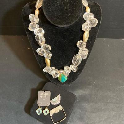 Chunky Glass Necklace, Holly Yashi Earrings, Small Geode Piece 