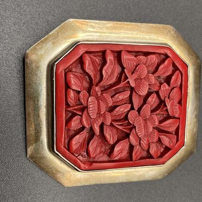 Vintage Chinese Cinnabar Brooch Or Pendant Likely Art Deco Or Early 1900’s 