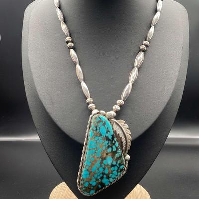 Native American Presumed Coin Silver And Turquoise Necklace