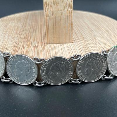 1941 Wilhelmina Koningin Der Nederlanden Silver Coin Bracelet