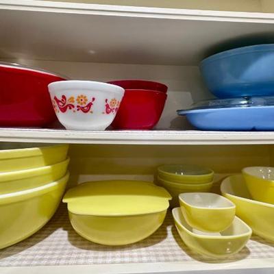 Pyrex: Friendship pattern, Yellow, Red, & Blue