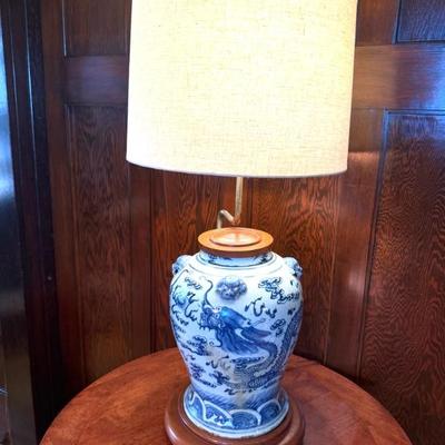 Chinese blue white dragon jar converted lamp