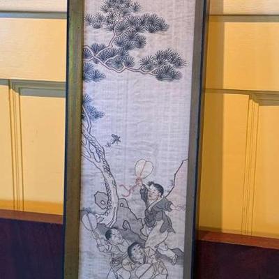 Japanese textile panel in frame