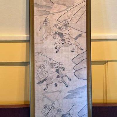 Japanese textile panel in frame