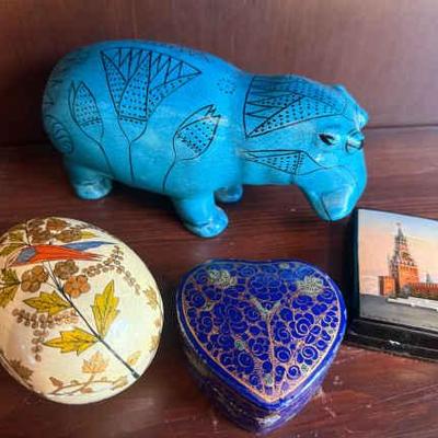 William the faience hippopotamus, & collectible black lacquer boxes