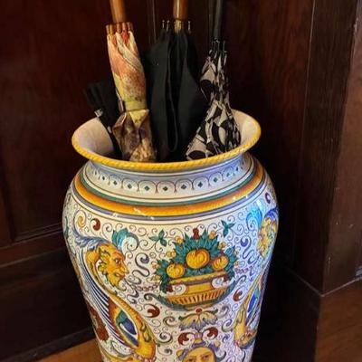 Deruta italian ceramic large urn metal coat rack