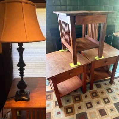 Mission style cherry side tables medal table light