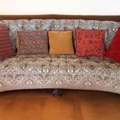 Clawfoot curved kidney shaped tuffted couch