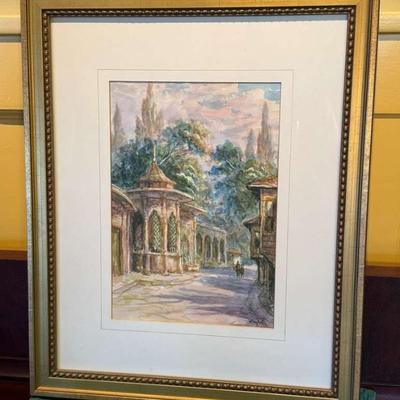 Istanbul street scene watercolor signed omer b