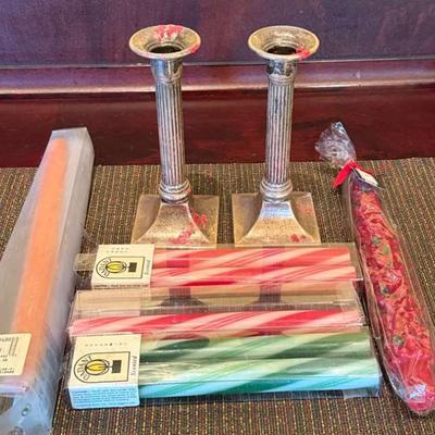 Neoclassical style weighted sterling candle holders candles